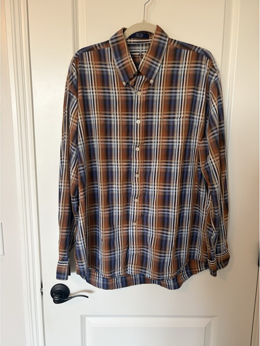 Alan Flusser Button Down Shirt Mens XL 100% Cotton L/S Multi Color Plaid